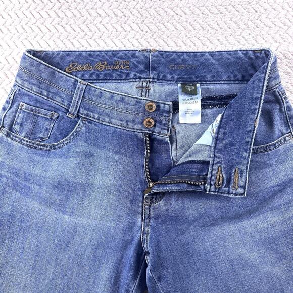 Eddie‎ Bauer Jeans Womens 8 Blue Curvy Capri Light Wash Zip Denim 98% Cotton - Picture 3 of 14